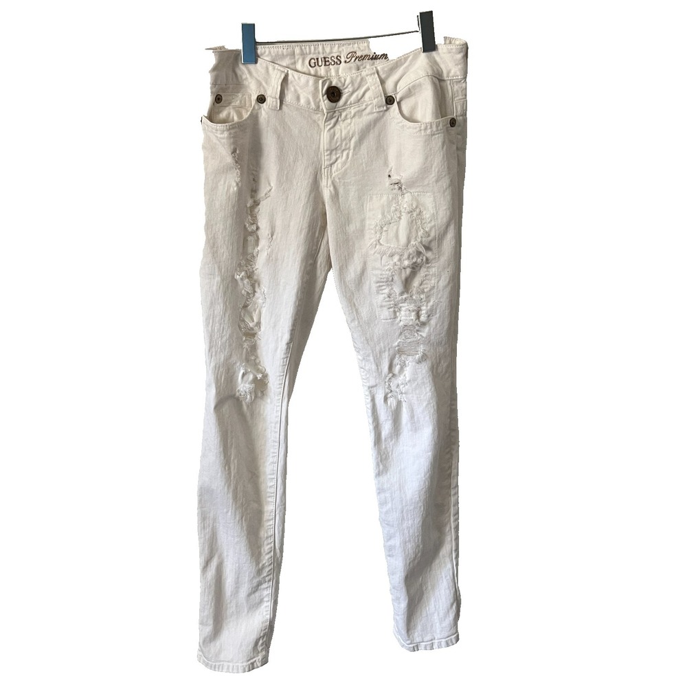 Guess Premium White Jeans Daredevil Skinny‎ Size 28 Distressed Made in USA